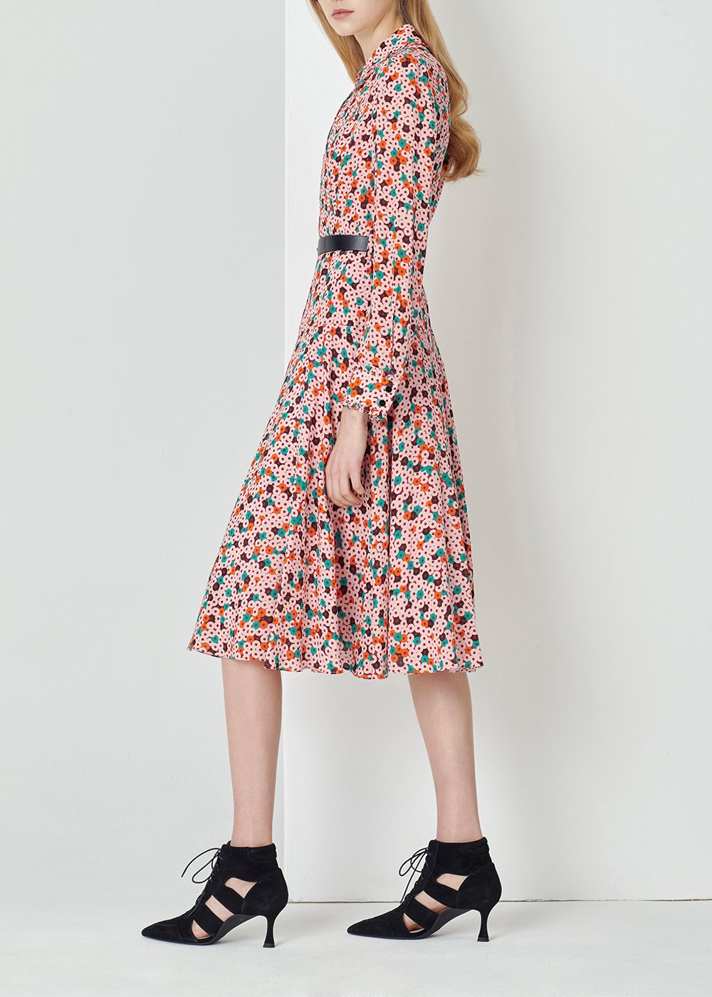 SALAZIA Pink Donut Print Silk Dresses