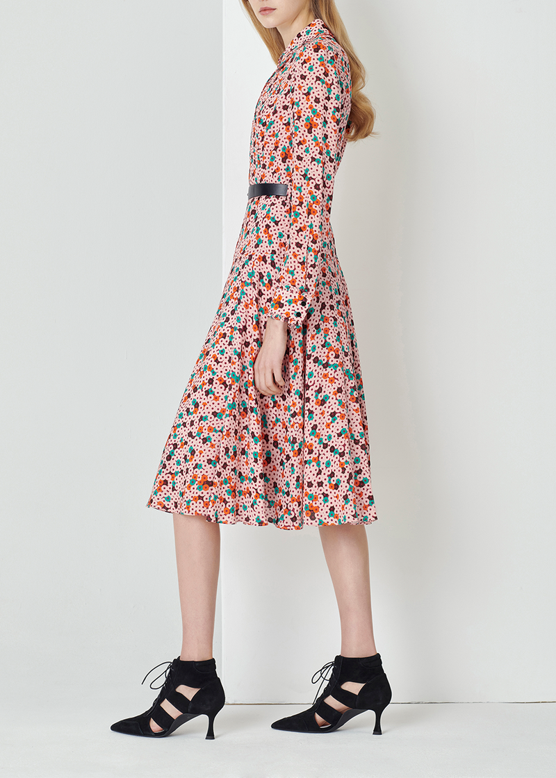 SALAZIA Pink Donut Print Silk Dresses