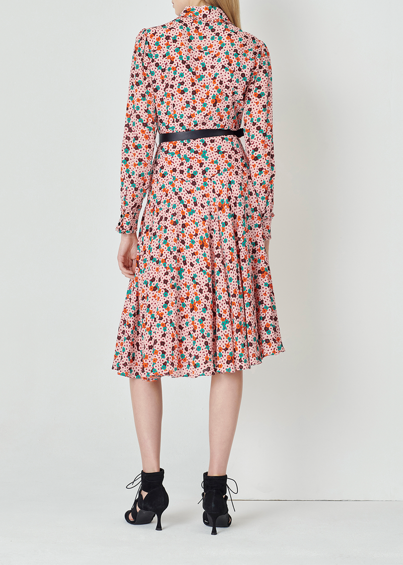 SALAZIA Pink Donut Print Silk Dresses