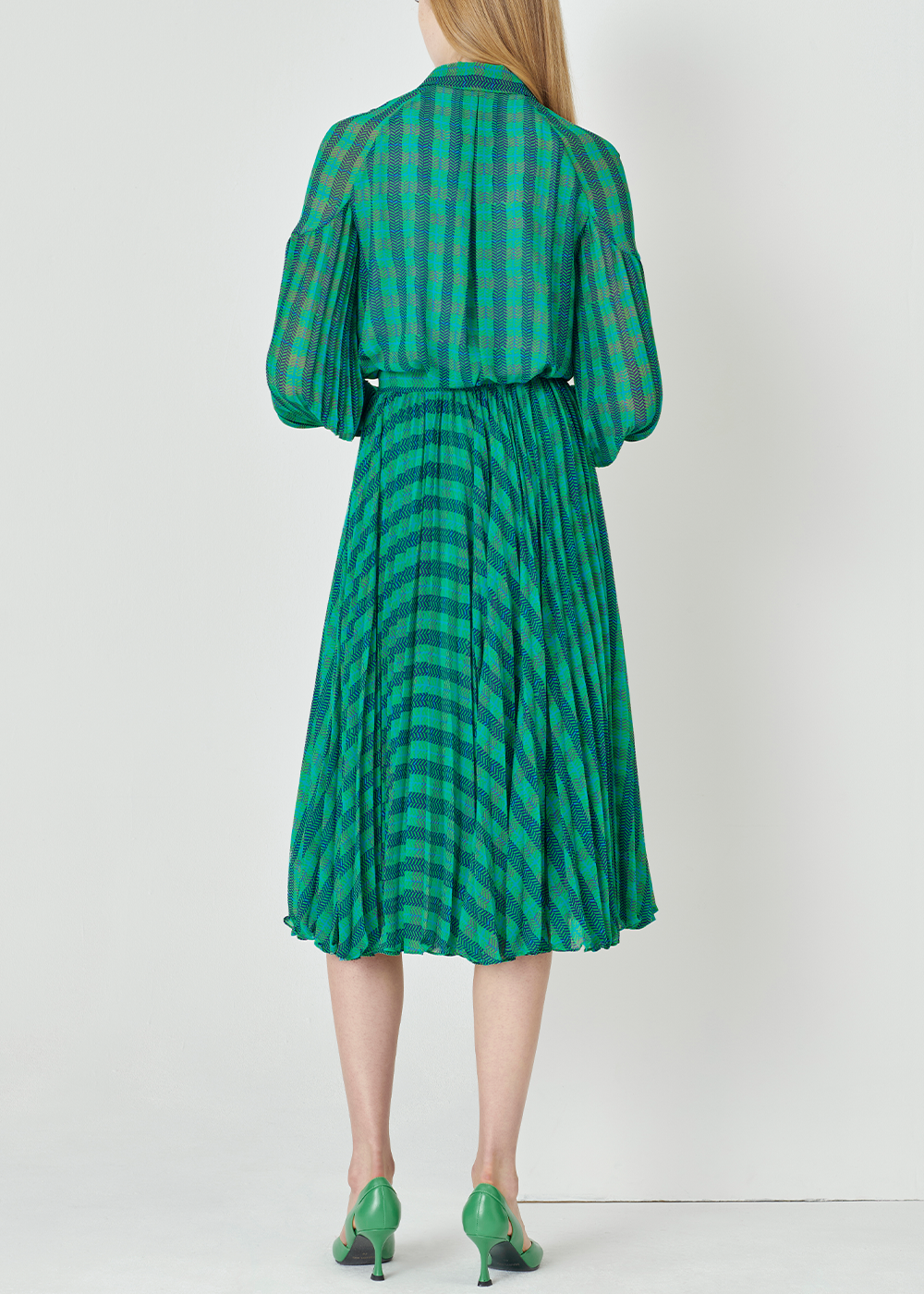 SALAZIA Blue-Green Plaid Midi Skirt