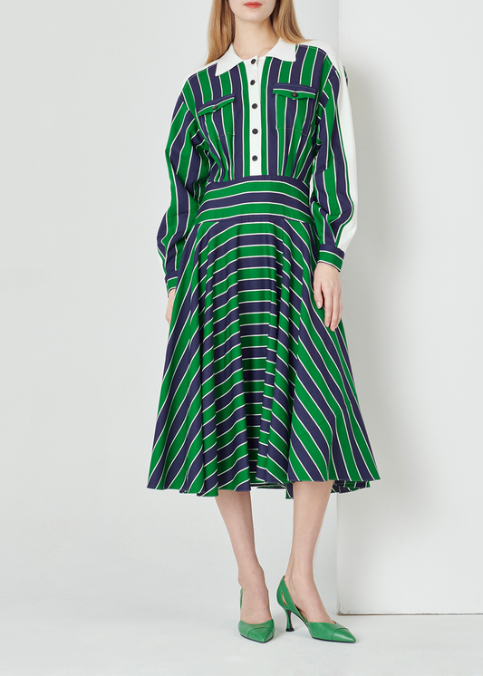 SALAZIA Blue-Green Stripe Relaxed Dresses