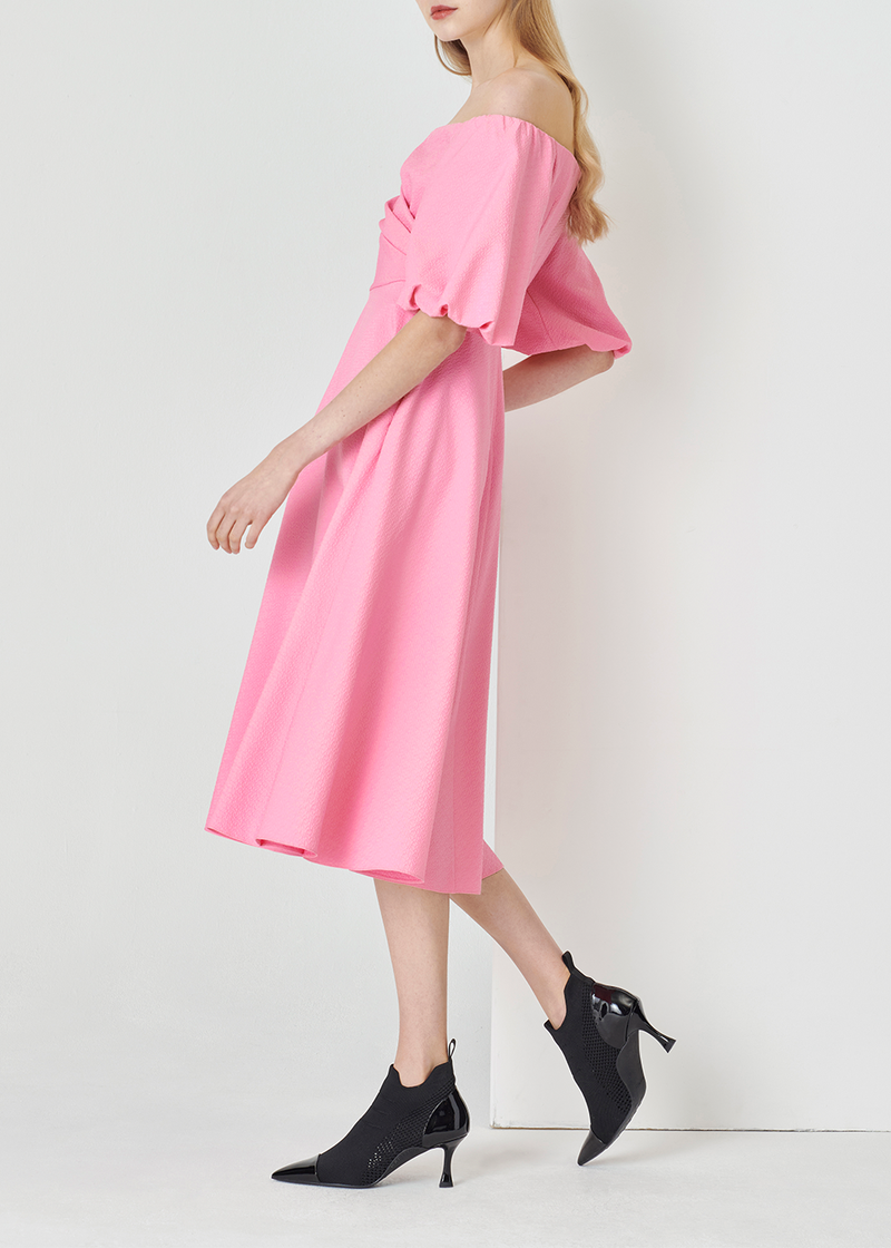 SALAZIA Peach Pink Polyester Long-Sleeve Dresses