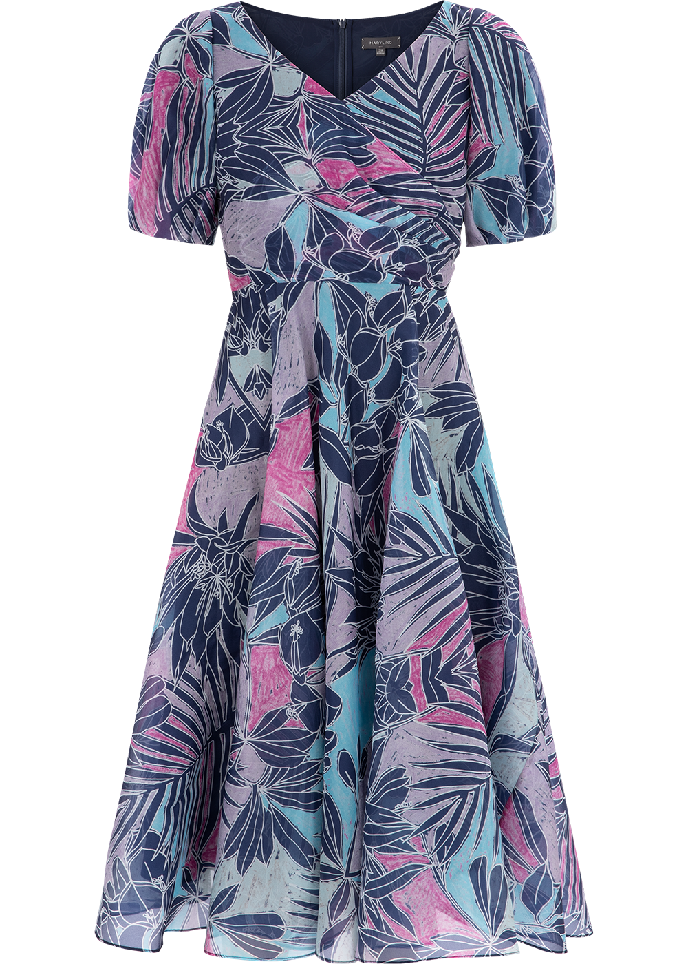 SALAZIA Colorful Jungle Silk Short-Sleeve Dresses