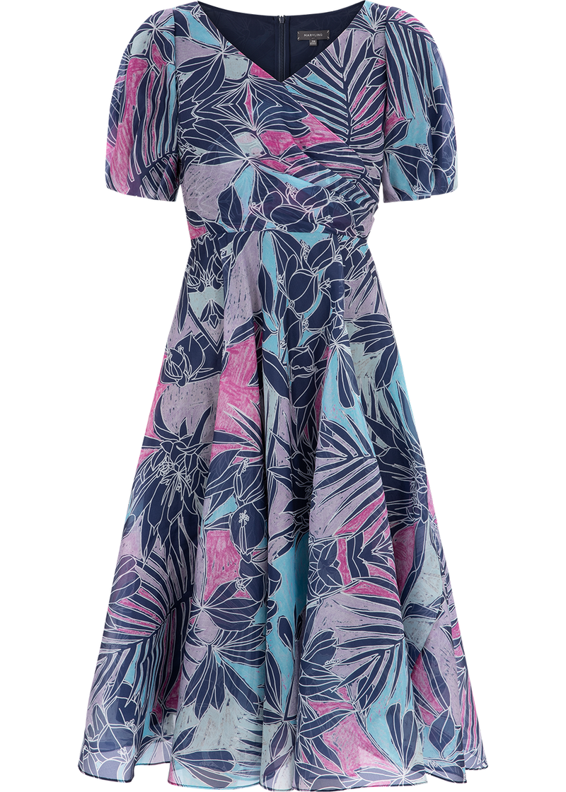 SALAZIA Colorful Jungle Silk Short-Sleeve Dresses