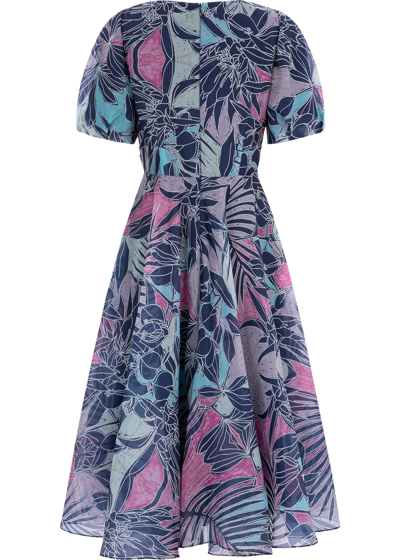 SALAZIA Colorful Jungle Silk Short-Sleeve Dresses