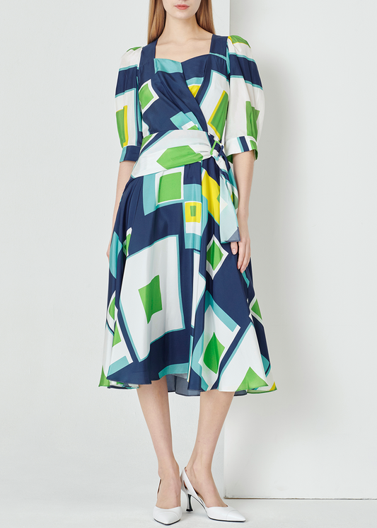 SALAZIA Colorful Holiday Puzzle Silk Dresses