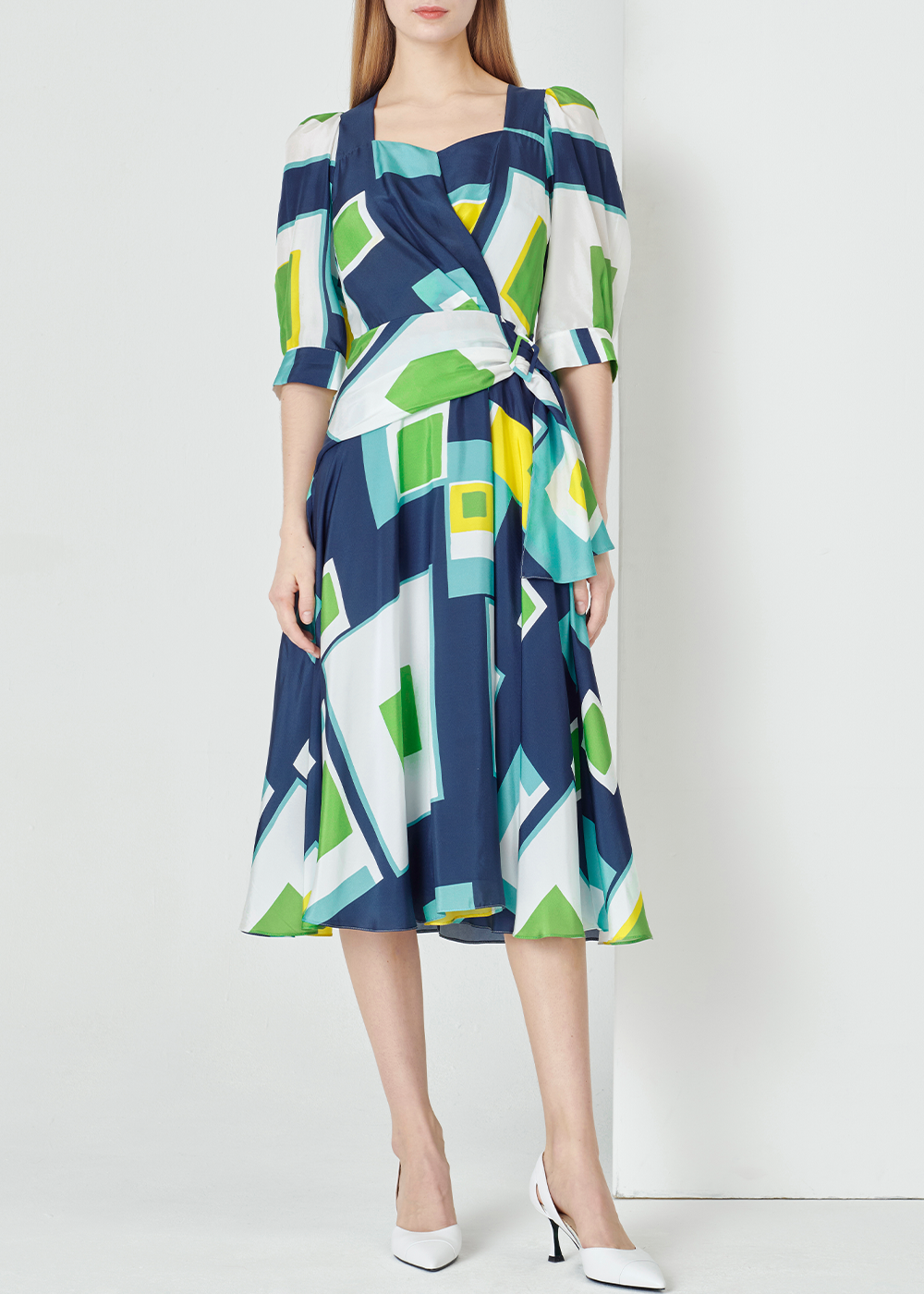 SALAZIA Colorful Holiday Puzzle Silk Dresses
