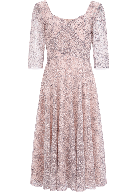 SALAZIA Misty Pink Embroidered Mesh Dresses