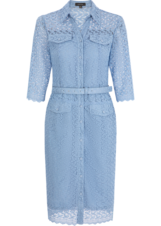 SALAZIA Water Blue Lace Short-Sleeve Dresses