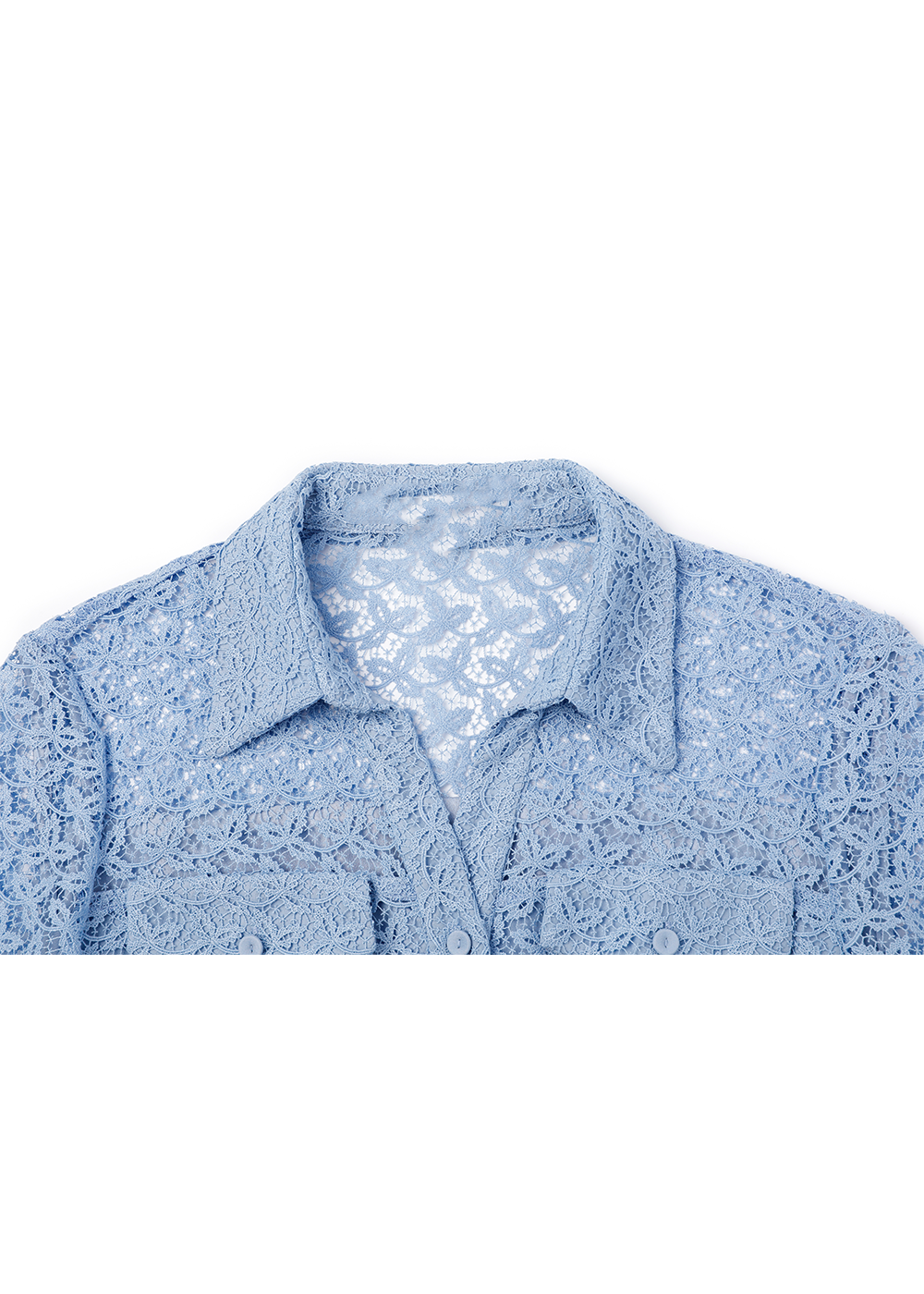 SALAZIA Water Blue Lace Short-Sleeve Dresses