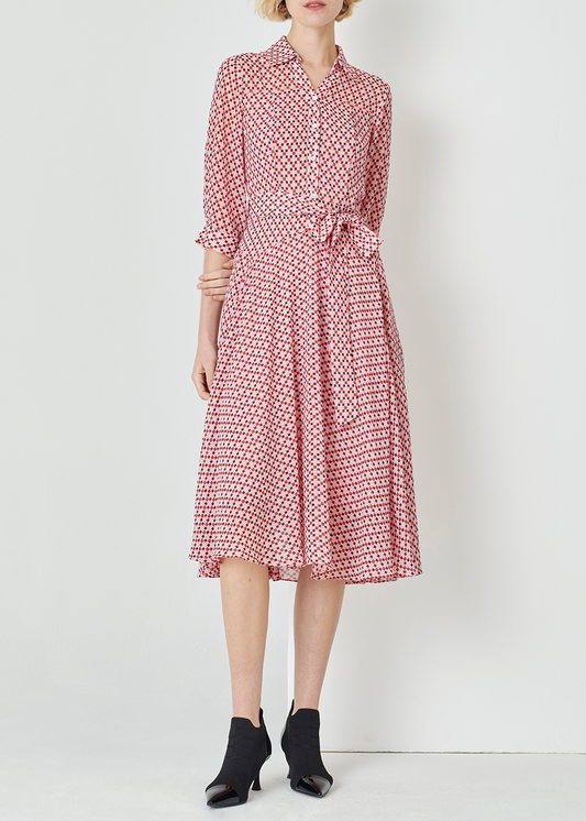 SALAZIA Pink Square Check Midi Dresses