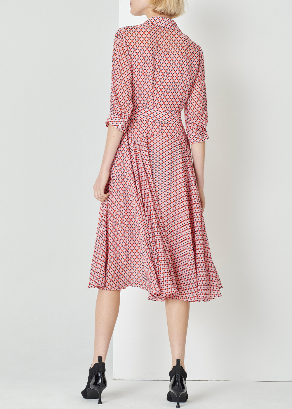 SALAZIA Pink Square Check Midi Dresses