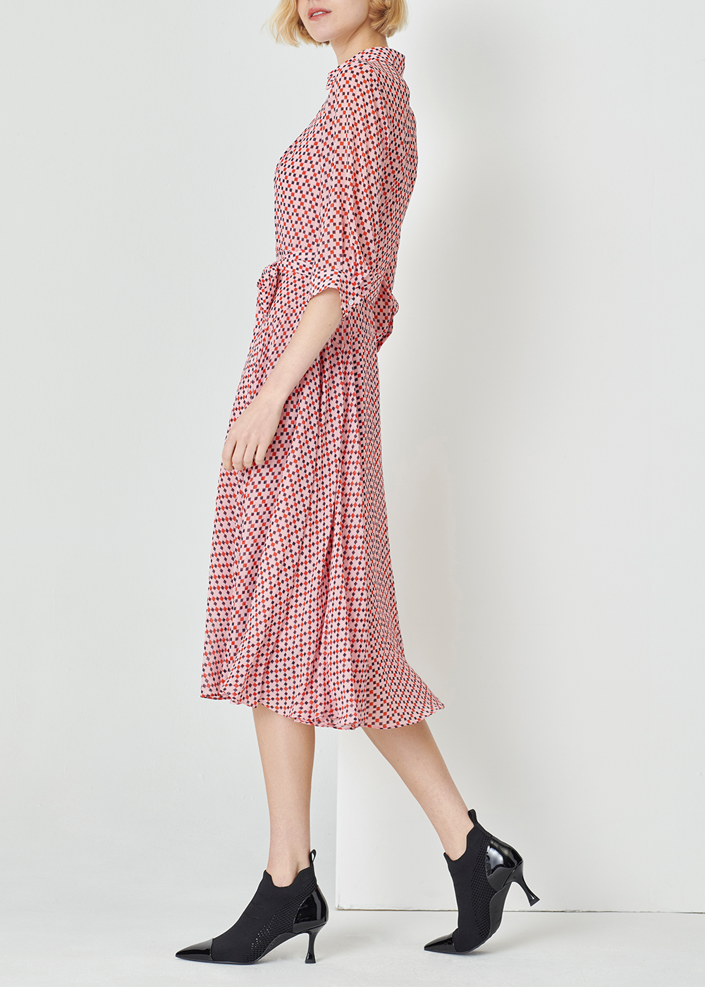 SALAZIA Pink Square Check Midi Dresses