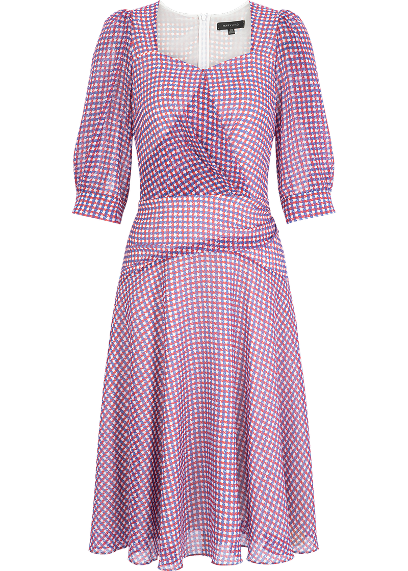 SALAZIA Red-White-Blue Plaid Fit-and-Flare Dresses