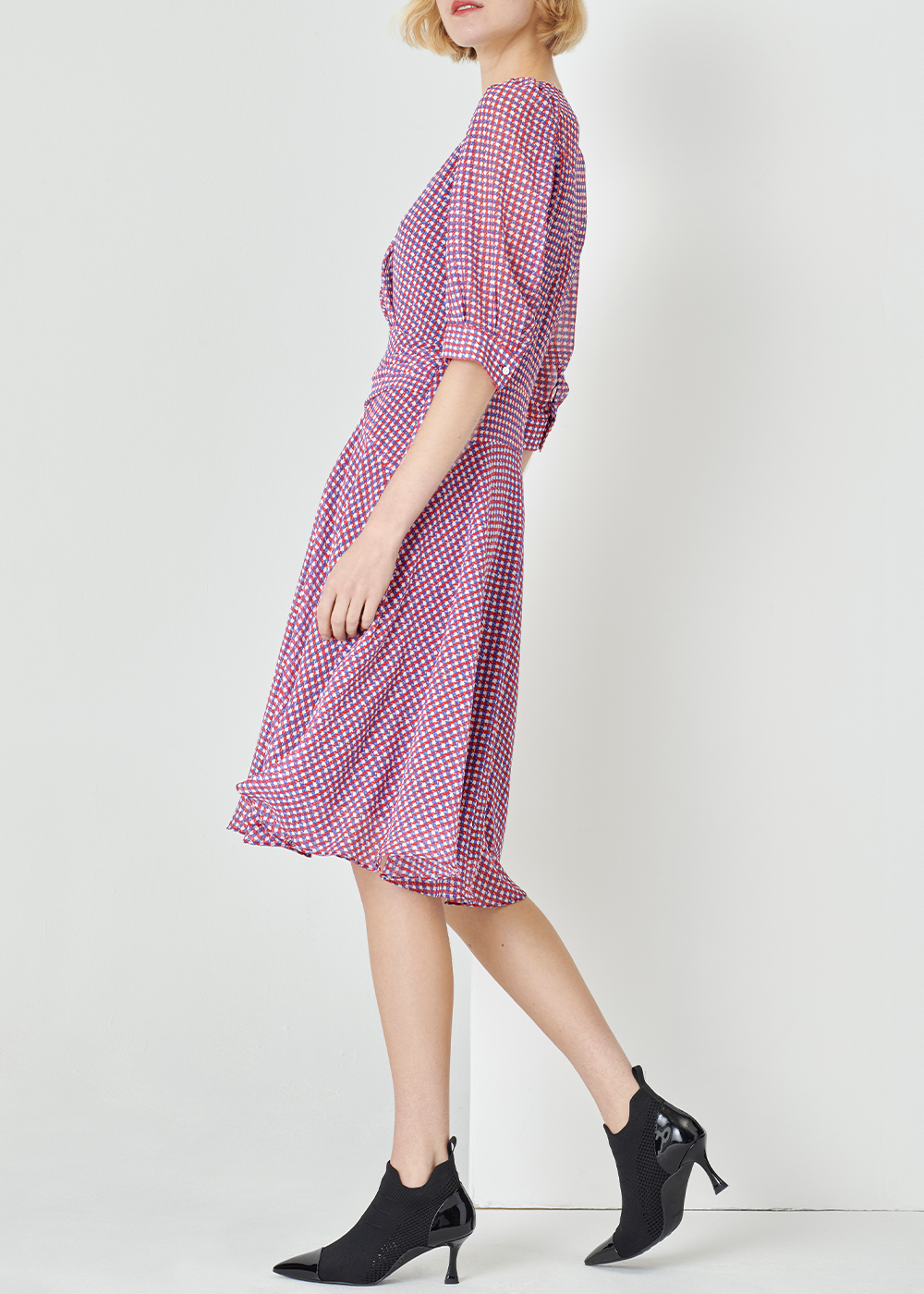 SALAZIA Red-White-Blue Plaid Fit-and-Flare Dresses