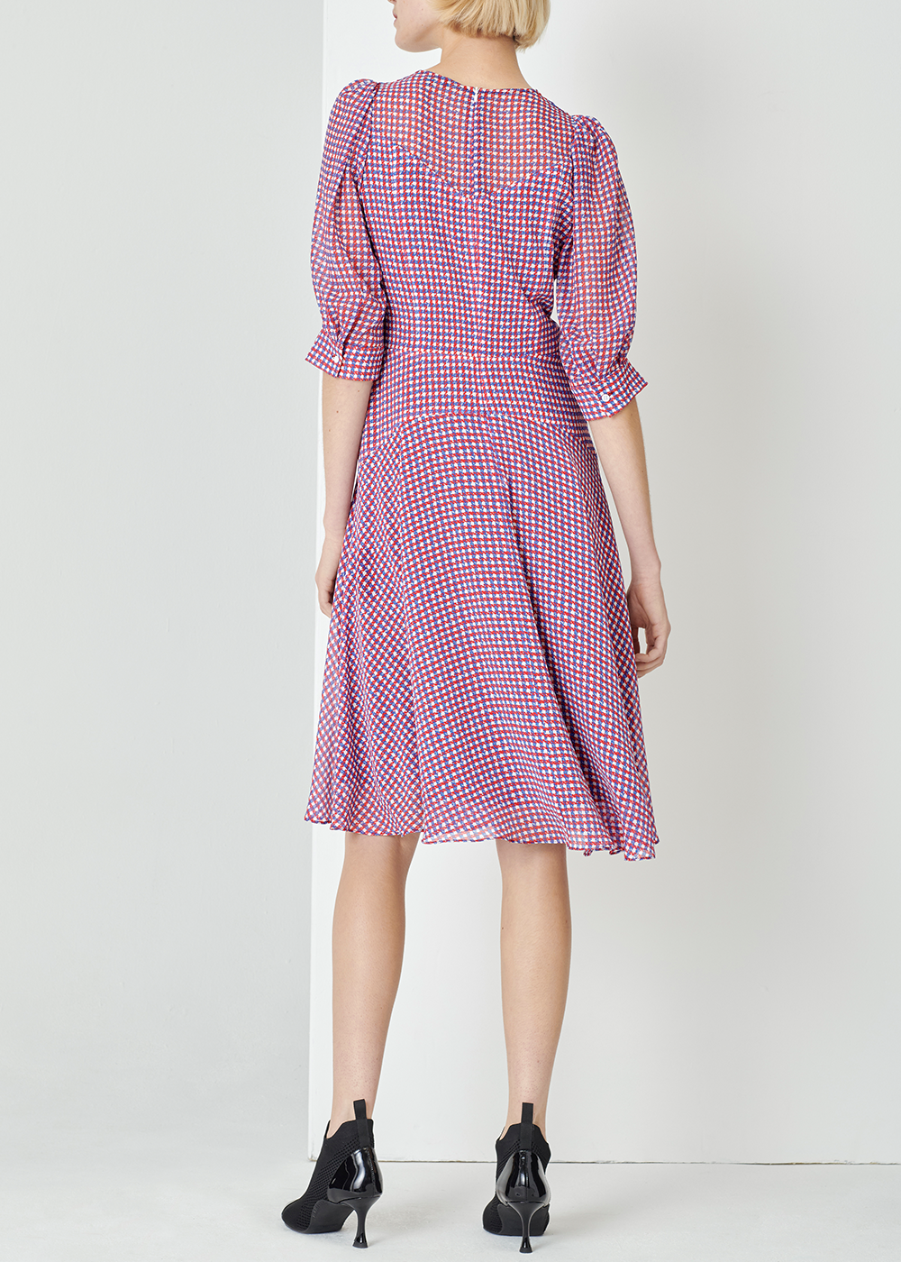 SALAZIA Red-White-Blue Plaid Fit-and-Flare Dresses