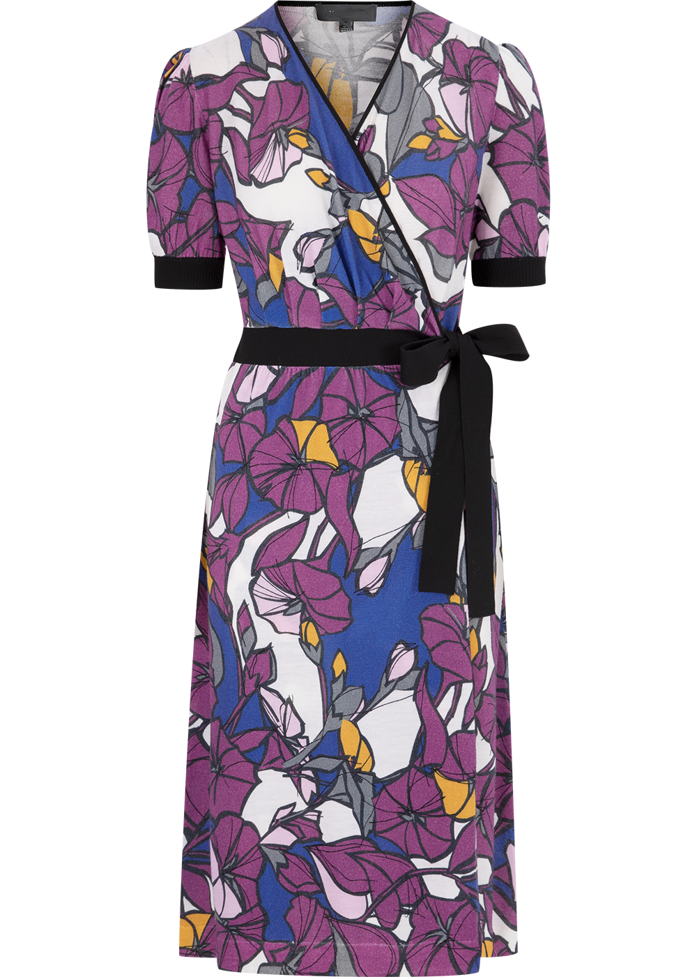 SALAZIA Blue-Purple Floral Wool Knit Dresses