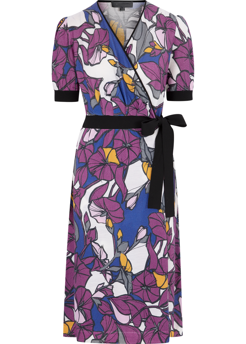 SALAZIA Blue-Purple Floral Wool Knit Dresses