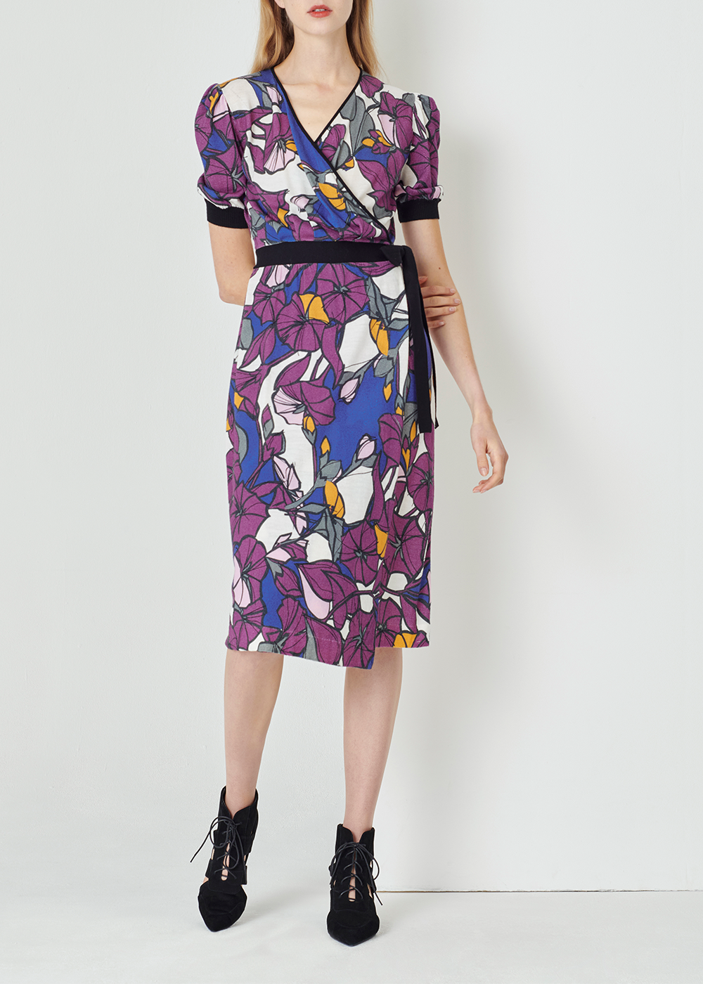 SALAZIA Blue-Purple Floral Wool Knit Dresses