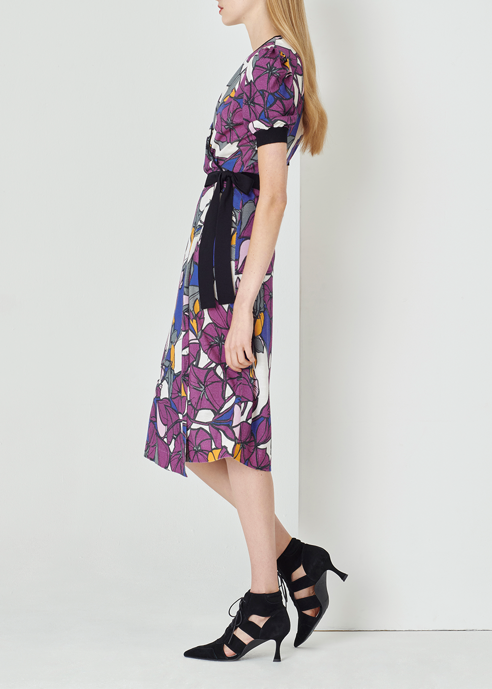 SALAZIA Blue-Purple Floral Wool Knit Dresses