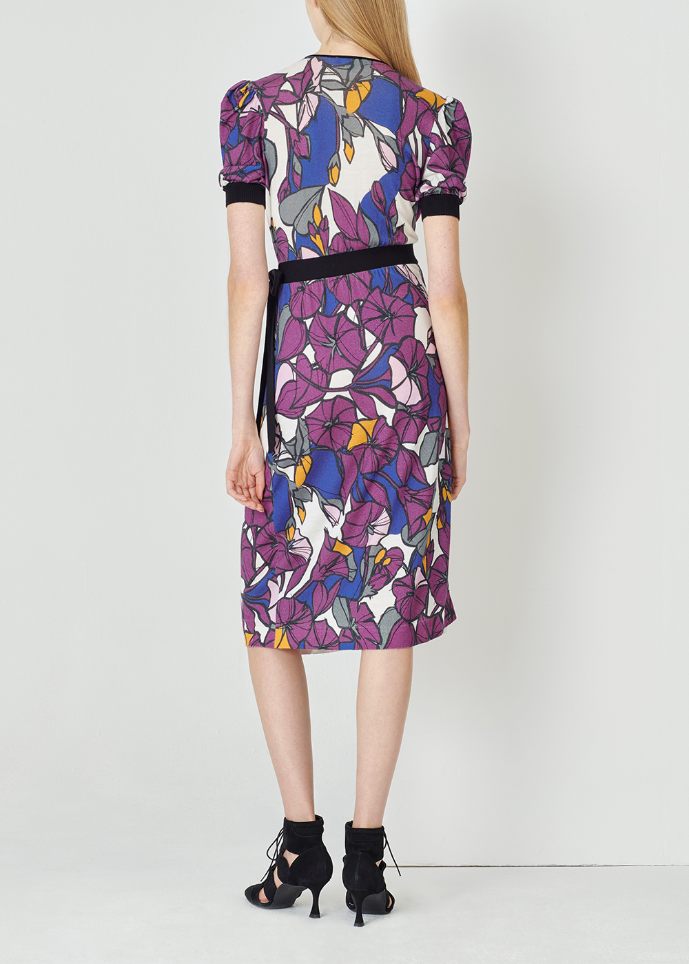 SALAZIA Blue-Purple Floral Wool Knit Dresses