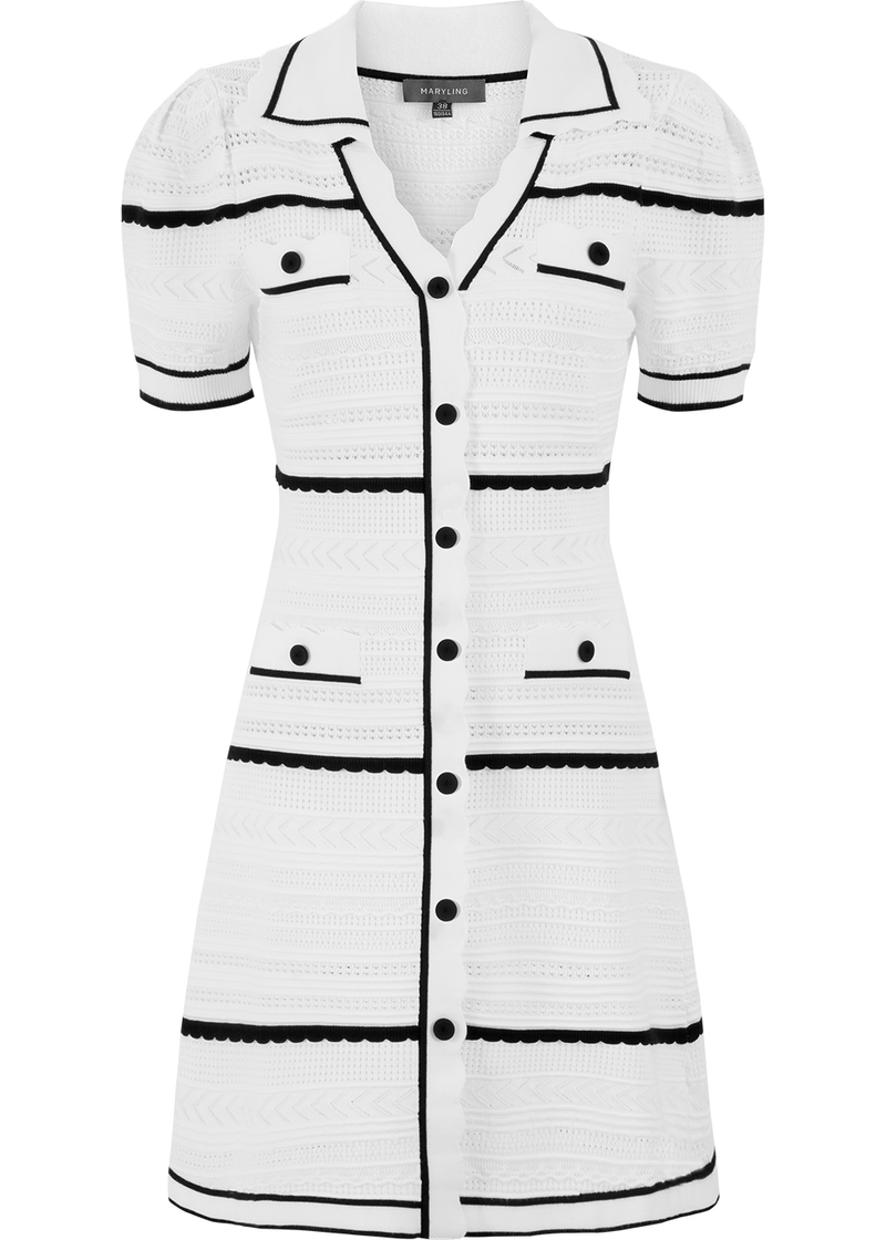 SALAZIA Black-White Colorblock Viscose Knit Dresses