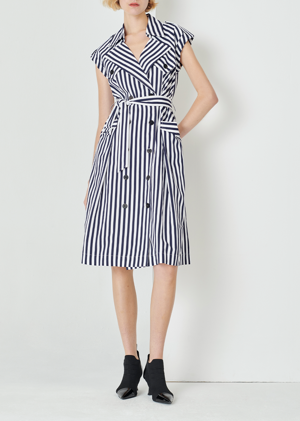 SALAZIA Blue-White Stripe Cotton Dresses
