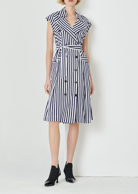 SALAZIA Blue-White Stripe Cotton Dresses