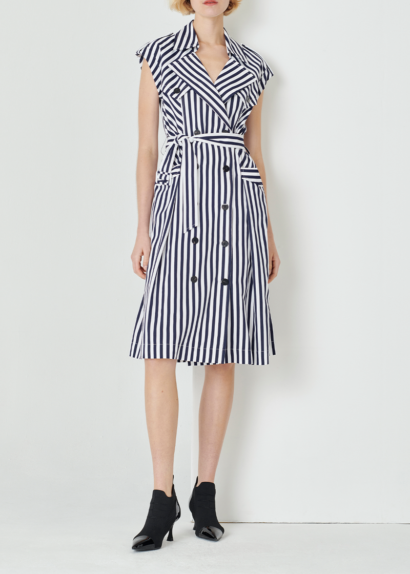 SALAZIA Blue-White Stripe Cotton Dresses