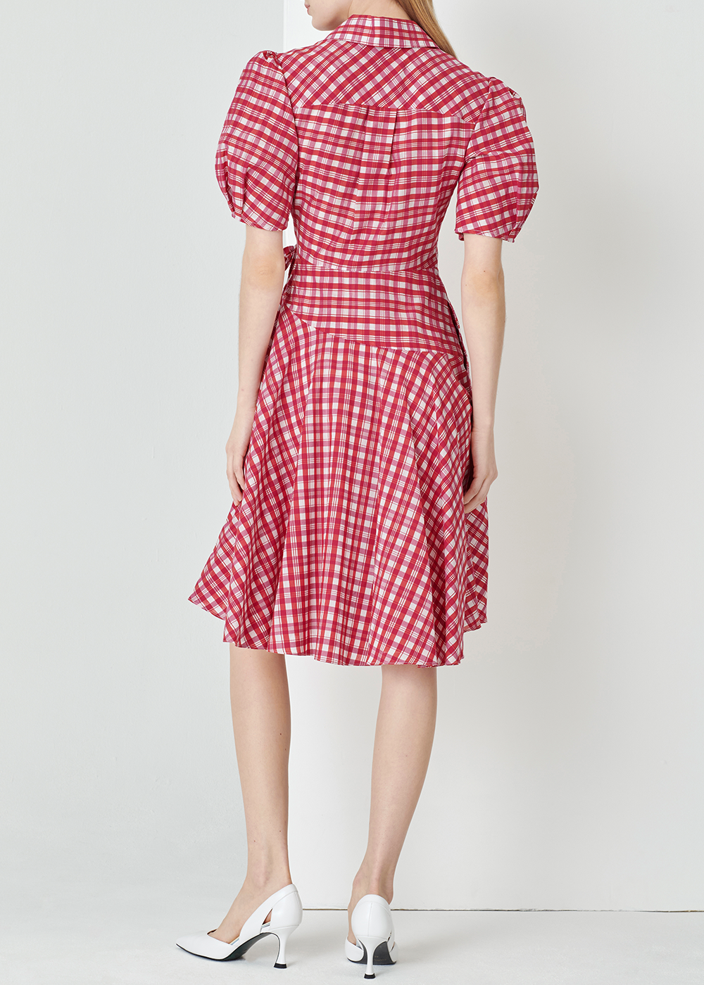 SALAZIA Rose Pink Plaid Cotton-Silk Dresses