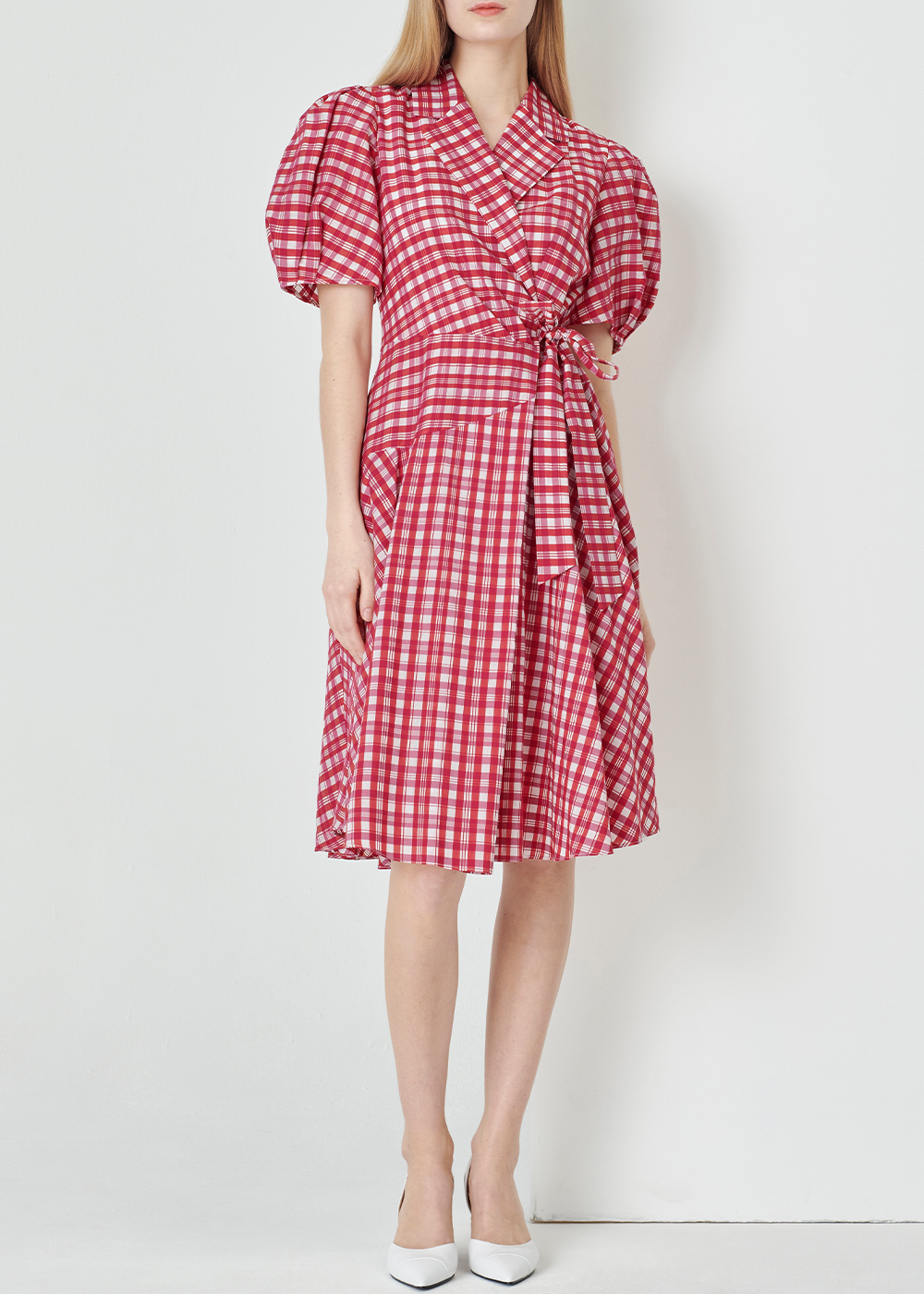 SALAZIA Rose Pink Plaid Cotton-Silk Dresses
