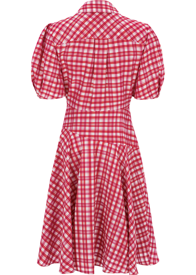 SALAZIA Rose Pink Plaid Cotton-Silk Dresses
