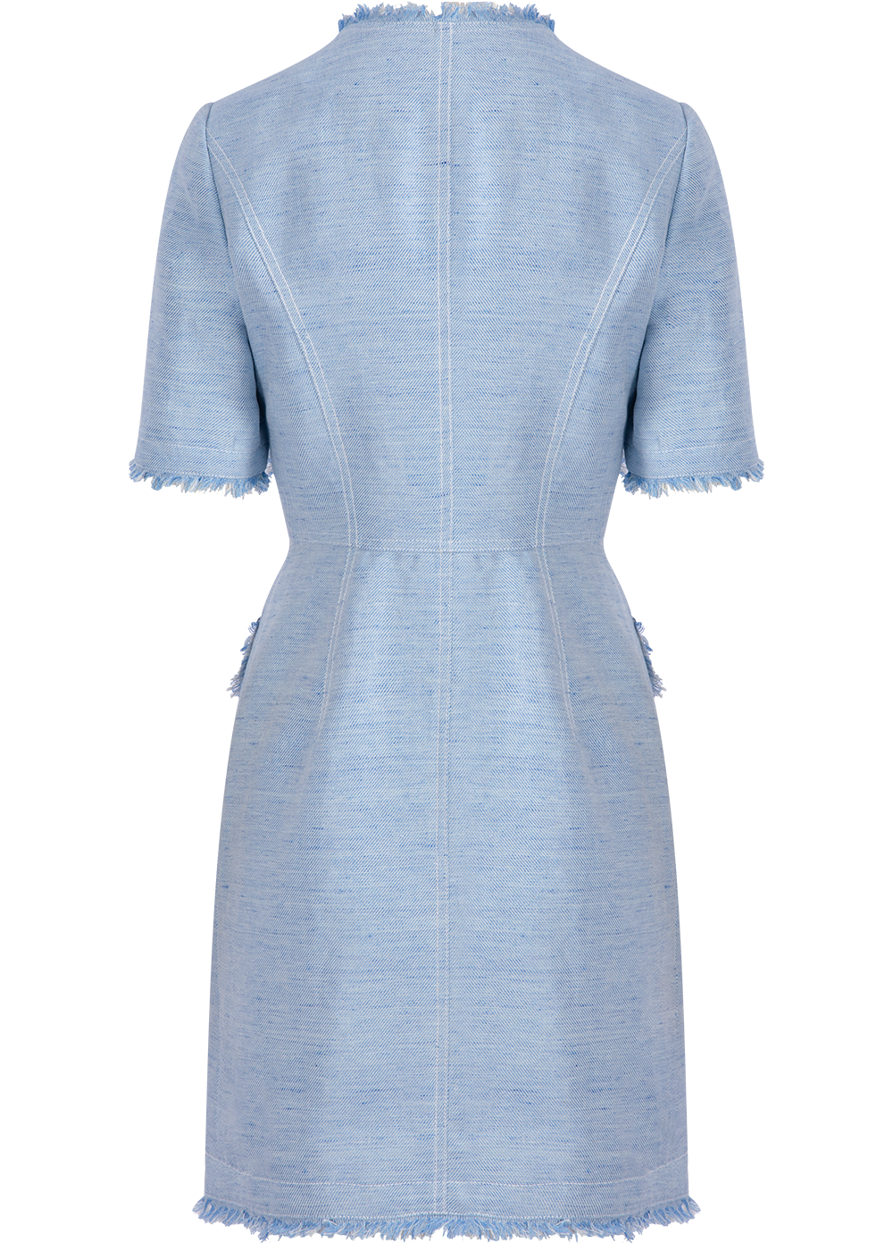 SALAZIA Denim Blue Cotton-Linen Blend Short-Sleeve Dresses