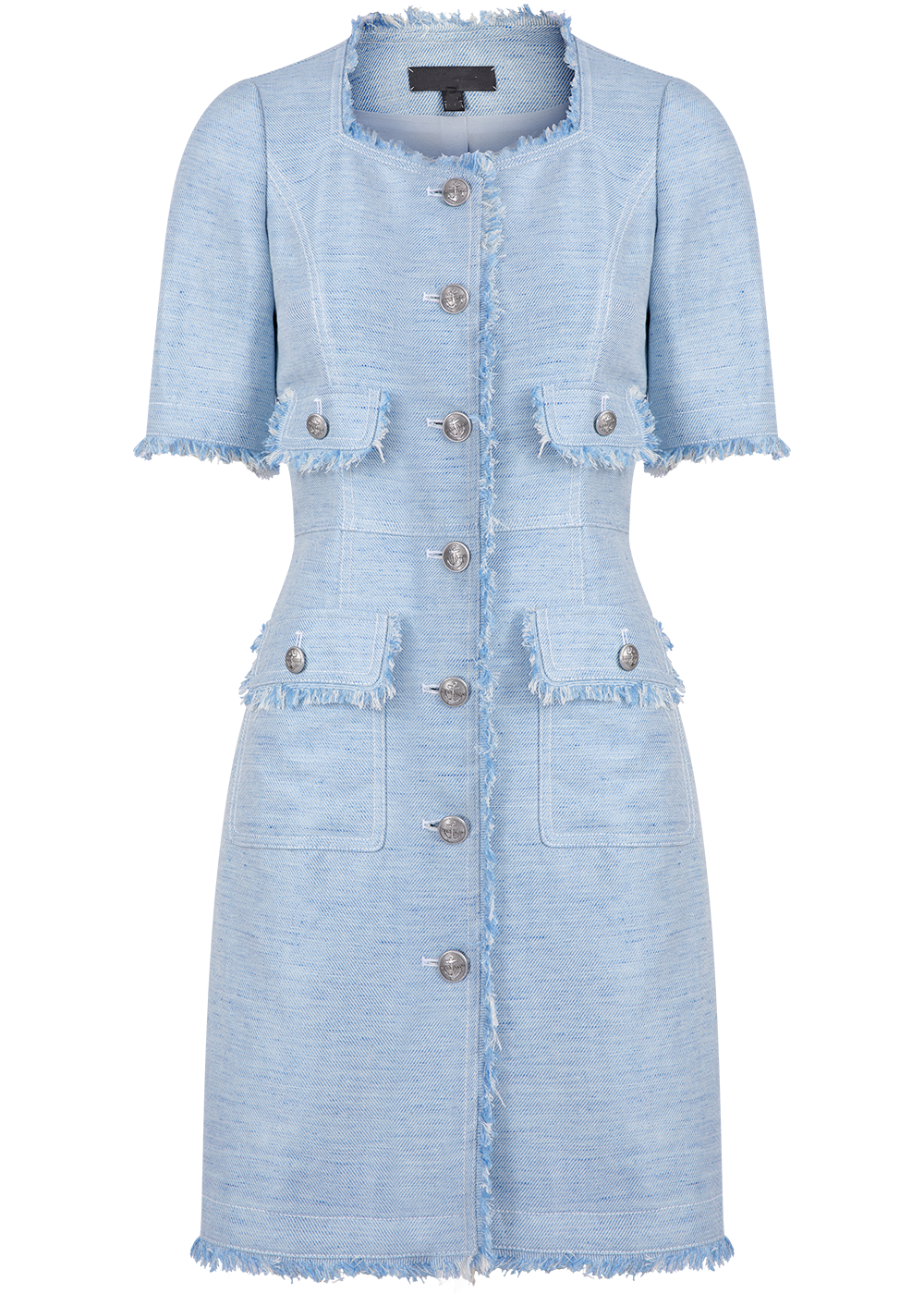SALAZIA Denim Blue Cotton-Linen Blend Short-Sleeve Dresses