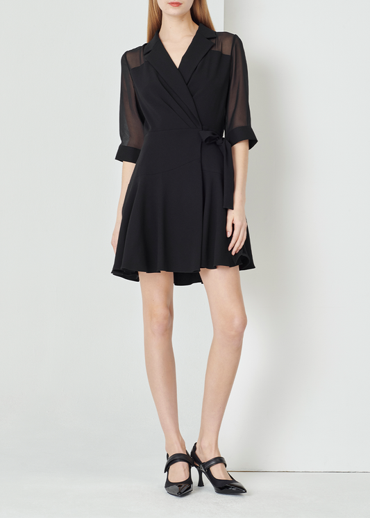 SALAZIA Black Triacetate Blend Short-Sleeve Dresses