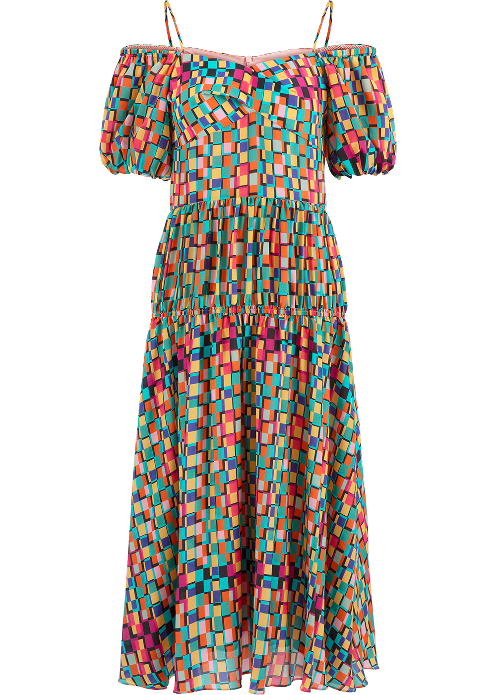 SALAZIA Colorful Check Short-Sleeve Dresses
