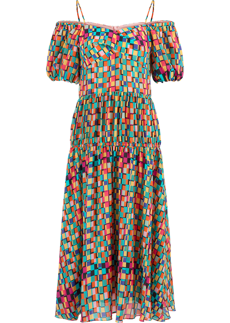 SALAZIA Colorful Check Short-Sleeve Dresses