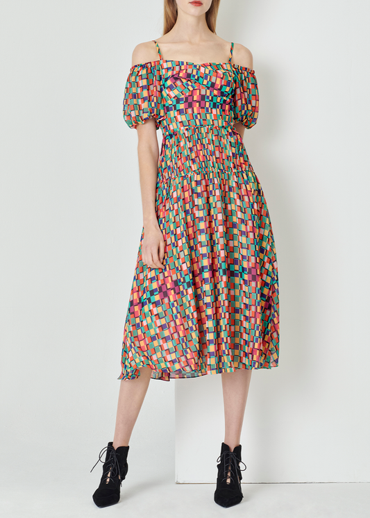 SALAZIA Colorful Check Short-Sleeve Dresses