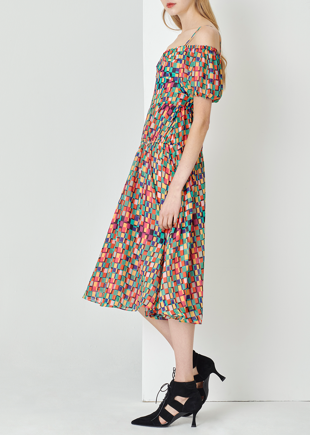 SALAZIA Colorful Check Short-Sleeve Dresses