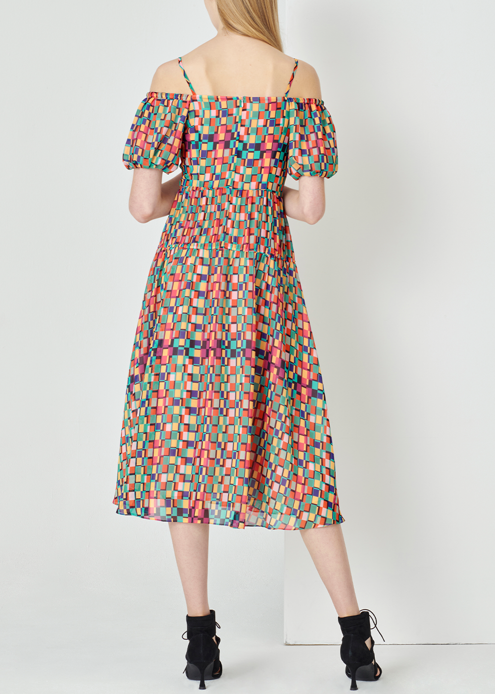 SALAZIA Colorful Check Short-Sleeve Dresses