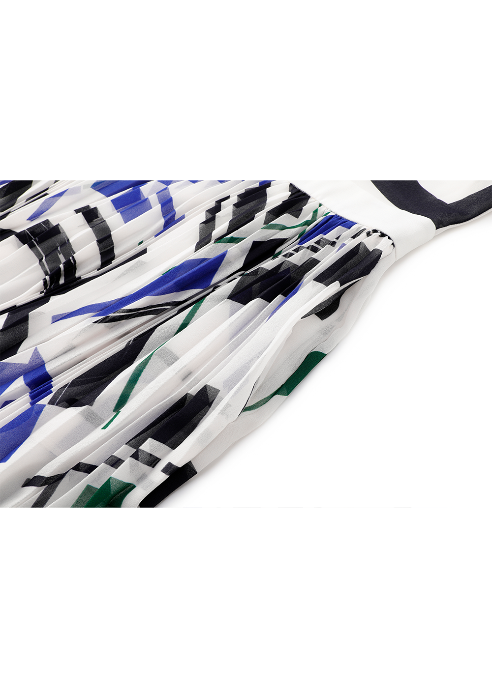 SALAZIA Blue-White Geometric Short-Sleeve Dress