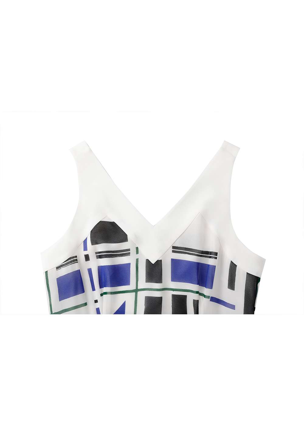 SALAZIA Blue-White Geometric Short-Sleeve Dress