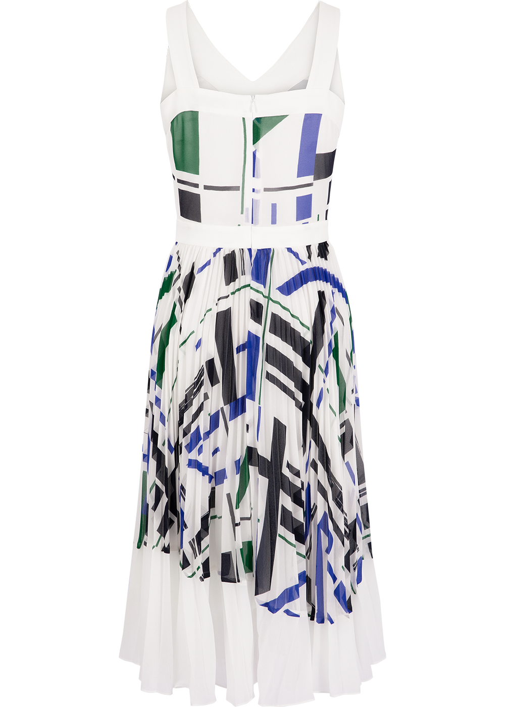 SALAZIA Blue-White Geometric Short-Sleeve Dress
