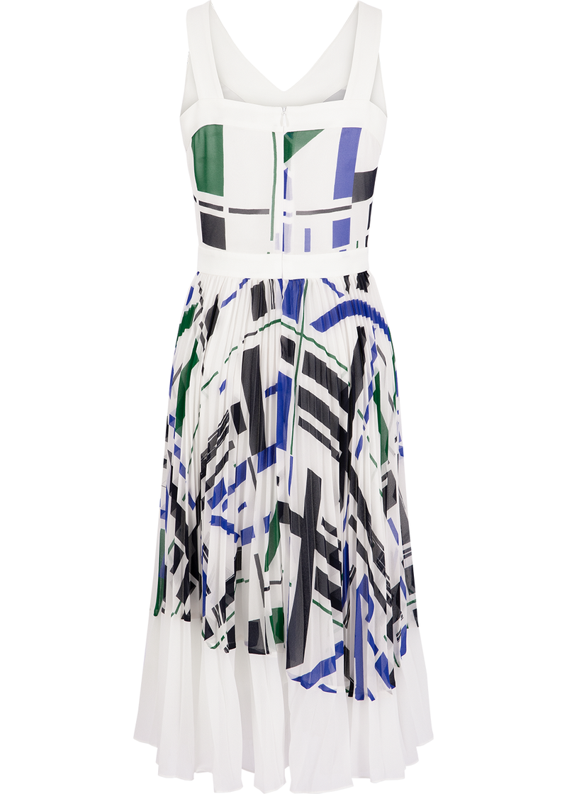 SALAZIA Blue-White Geometric Short-Sleeve Dress