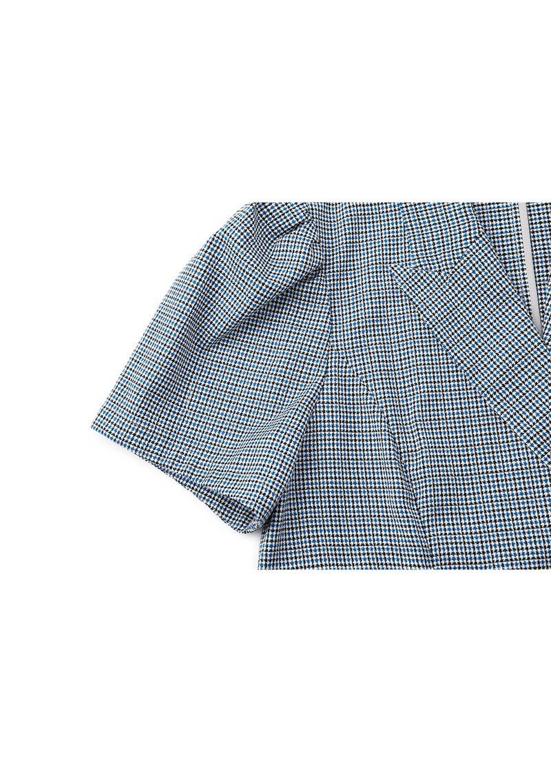 SALAZIA Blue-White Gingham Stretch Dresses