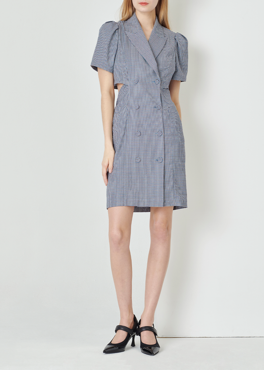 SALAZIA Blue-White Gingham Stretch Dresses