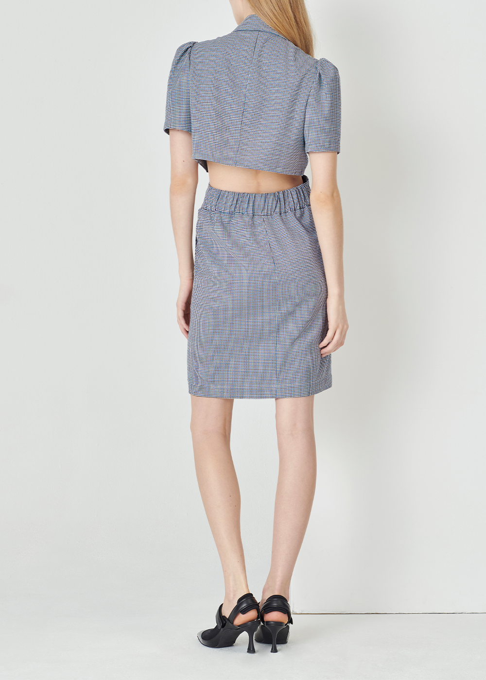 SALAZIA Blue-White Gingham Stretch Dresses