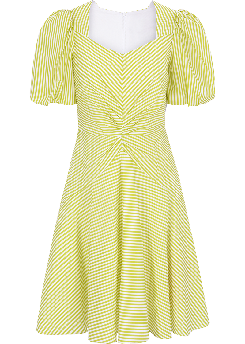 SALAZIA Yellow-White Stripe Short-Sleeve Dresses