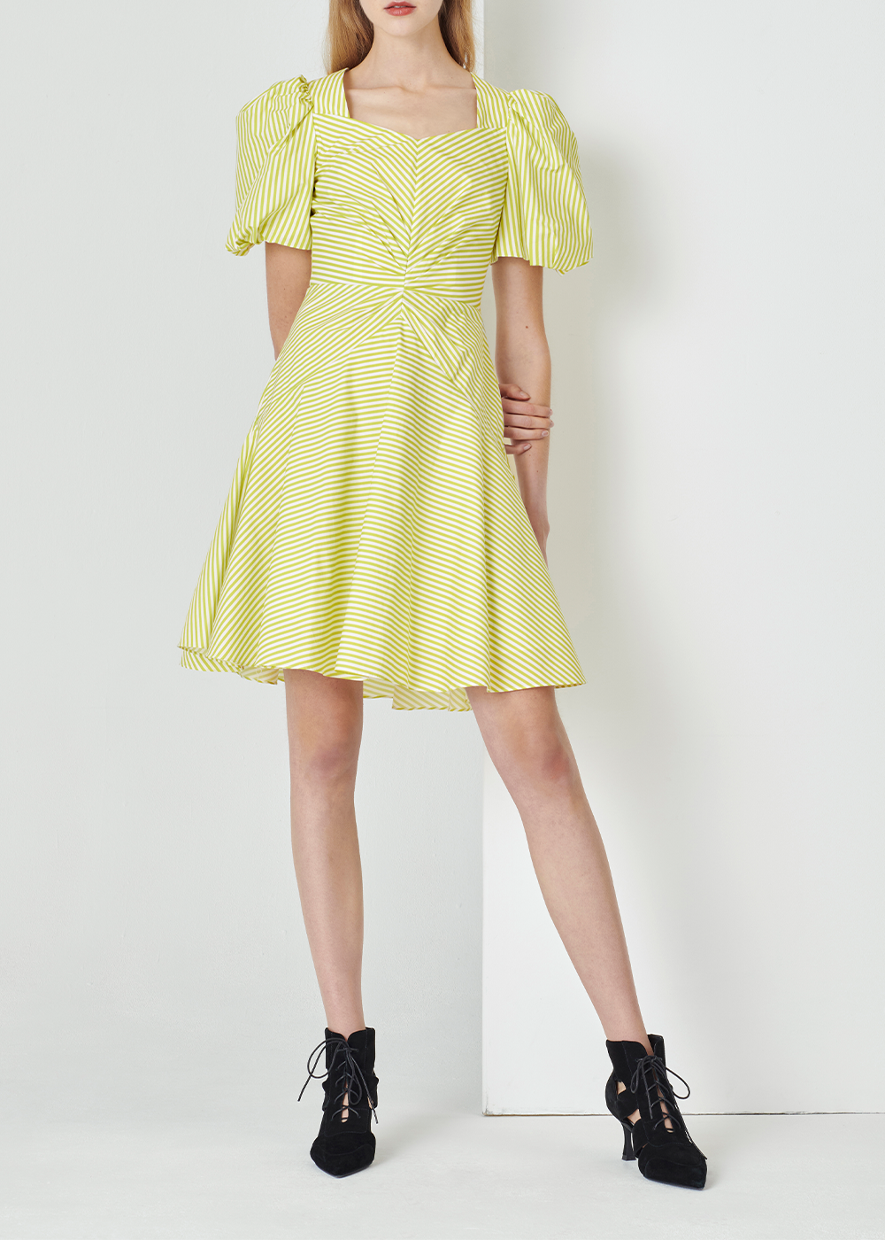 SALAZIA Yellow-White Stripe Short-Sleeve Dresses