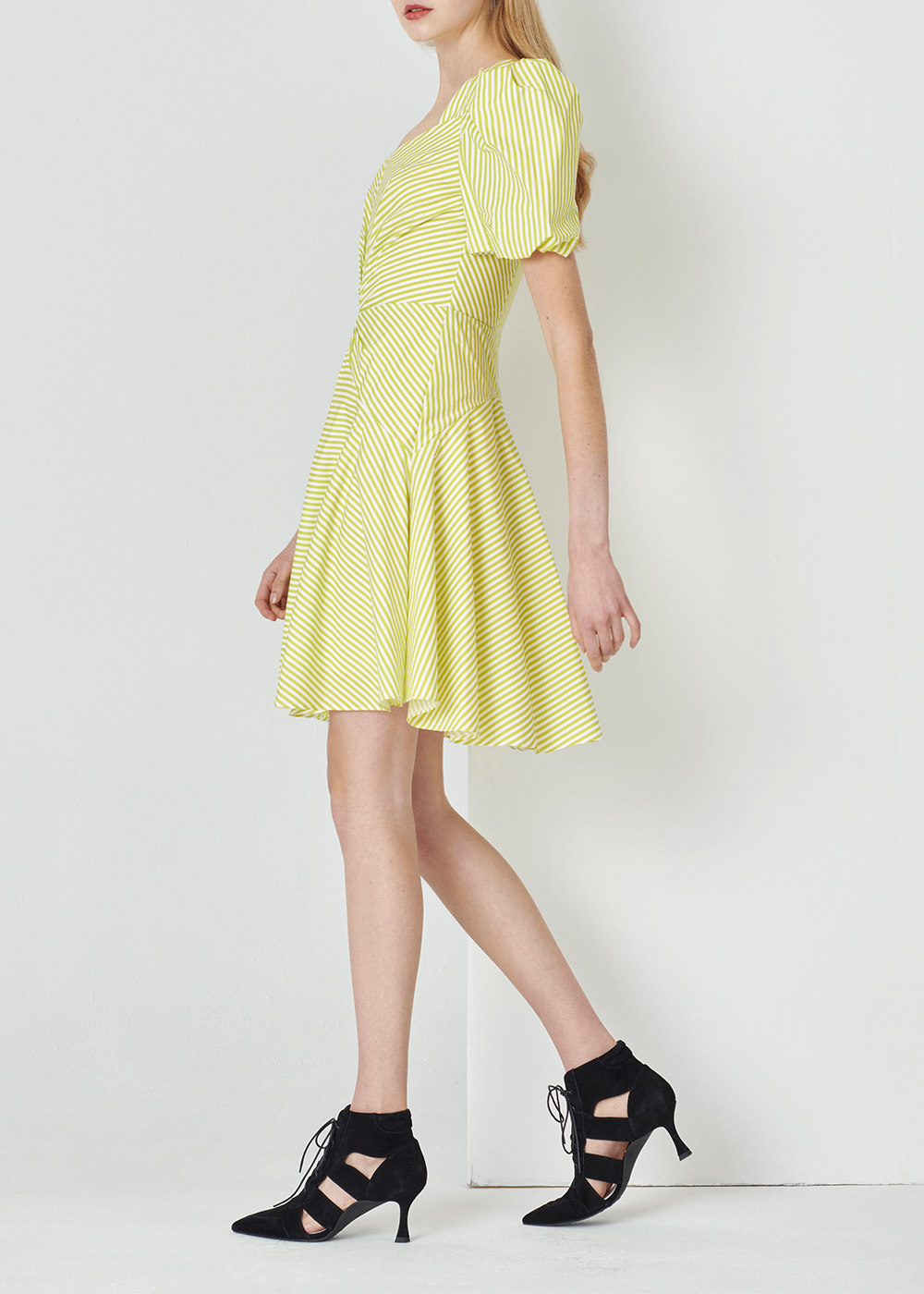 SALAZIA Yellow-White Stripe Short-Sleeve Dresses